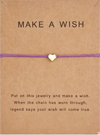 Make a Wish 许愿爱心编织手链 铜镀KC金 紫色可调绳 牛皮纸卡包装 情侣闺蜜礼品 15-30cm
