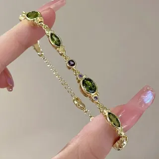 简约撞色绿紫镶钻手链