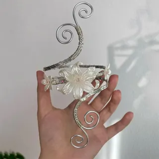 几何开口花朵手镯臂环金色