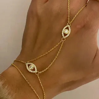 水滴锆石满钻连指戒指手指链