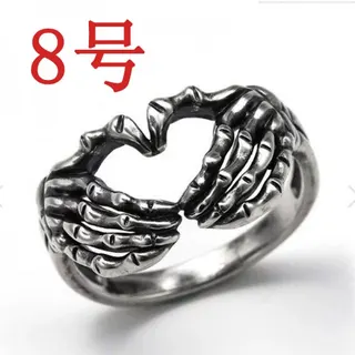 7号 双手比心爱心手势戒指 古银做旧 合金镂空朋克风情侣个性潮流戒指 1PC