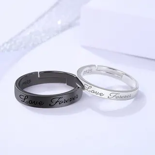 love forever 黑白英文字母开口情侣对戒关节戒指套装