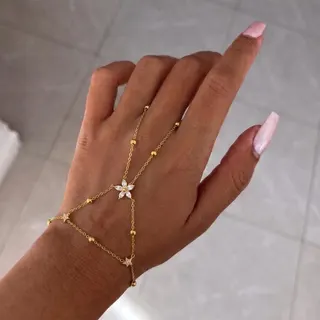 简约不锈钢花朵连指手链