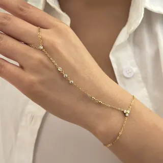 简约不锈钢圆形锆石手指链手链