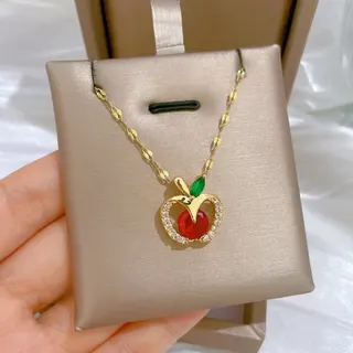 缕空镶钻金苹果锁骨链项链