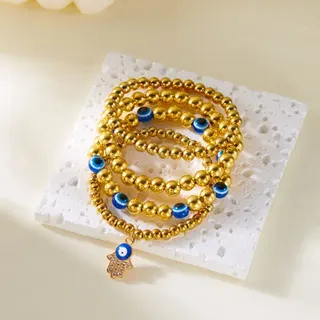 恶魔之眼手掌金色串珠手链4条套装
