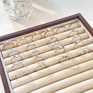 轻奢法式锆石戒指女 合金保色满钻蝴蝶结/方形/圆形多版型 8号 金色/银白 日常通勤伴娘送礼 1个起卖
