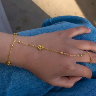简约水晶花朵不锈钢手指链手链