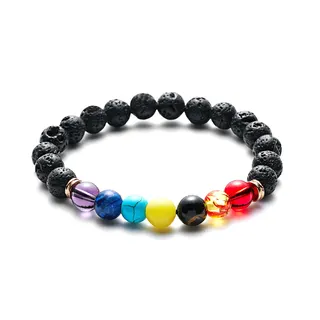 Pulseira de Yoga dos Chakras com Energia - Contas de Pedra Vulcânica Natural com 7 Pedras dos Chakras e Espaçadores de Liga Banhados a Ouro 18K, Pulseira Artesanal de Meditação 8mm para Homens e Mulheres