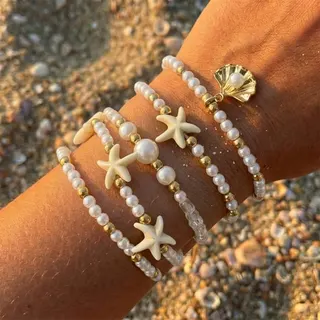 夏季海星贝壳珍珠米珠手链五件套