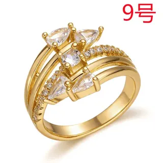 轻奢法式复古锆石戒指女 铜镶锆满天星环绕指环 金色马眼水滴多石宫廷风女戒 9号