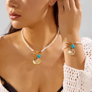 度假风珍珠海星贝壳项链手链套装