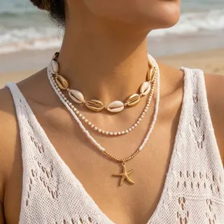 夏季多层海星贝壳项链