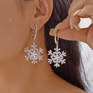 圣诞节锆石雪花仿珍珠耳环