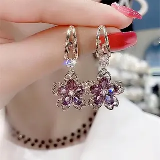 紫色水晶花瓣镶钻耳扣耳环