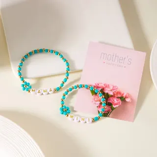 母亲节mama mini亲子米珠花朵手串纸卡手链2条套装