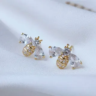 蜜蜂动物锆石耳钉耳环