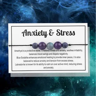 anxiety & Stress石头串珠蜡线手链紫晶闪光石组合手链
