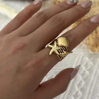 不锈钢海洋风锤纹海星戒指