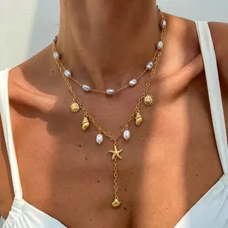 夏季海星海螺珍珠项链