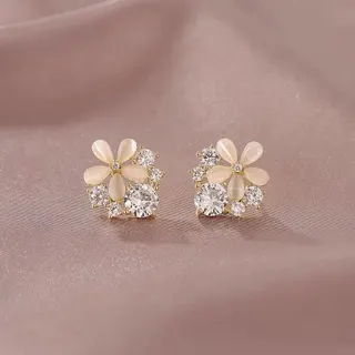 品名：猫眼石花朵耳环/材质：猫眼石/尺寸：约1.8*2cm/颜色：金色/包装：opp/售卖方式：1对起卖