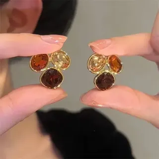 美拉德风镶钻耳钉耳环