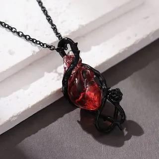 万圣节荆棘花朵心脏项链