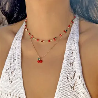 红色樱桃水晶脚链两件套