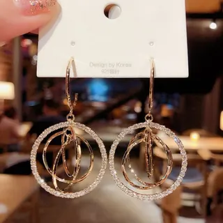 3层圆环圆圈几何C形水钻耳钉耳环