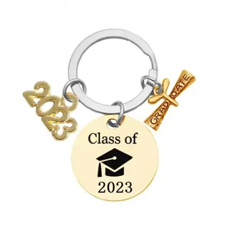 毕业季钛钢博士帽Class of 2023证书圆形钥匙扣