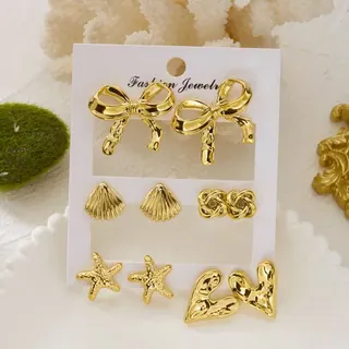 蝴蝶结贝壳爱心组合套装耳钉耳环
