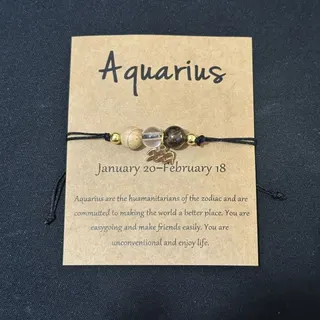 Aquarius水瓶座 十二星座手工编织黄水晶天然石水晶卡片手链