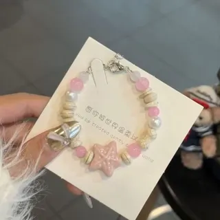 蓝粉色海星贝壳串珠手链