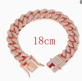 玫瑰金古巴链合金满钻手链玫瑰金20cm