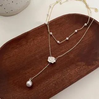 仿珍珠山茶花双层项链