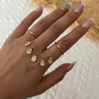 锆石流苏双指链条戒指