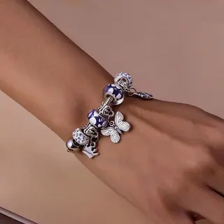 琉璃皇冠蝴蝶花朵镶钻龙虾扣手链