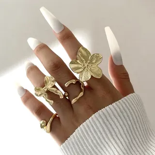 夸张花朵合金戒指4件套