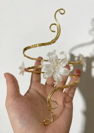 几何开口花朵手镯臂环金色