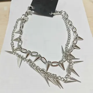 朋克风双层铆钉尖刺链条裤链 银色合金腰链 摇滚街头Y2K潮流配饰 41/45cm