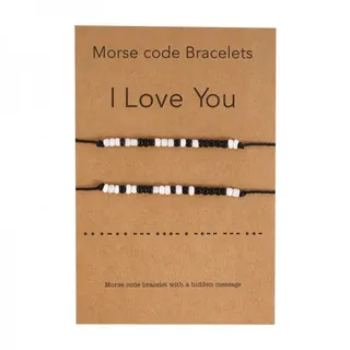 I Love You 摩斯密码黑白米珠2条编织可调情侣纸卡手链套装