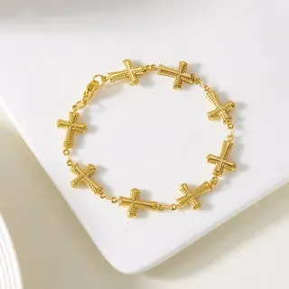 欧美跨境不锈钢波纹十字架手链