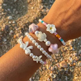多件套海星蝴蝶结鸡蛋花米珠手链
