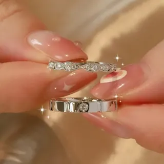 蝴蝶结镶钻情侣戒指