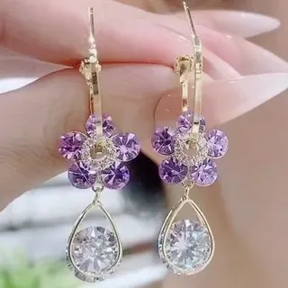 水滴花朵镶钻耳扣耳环