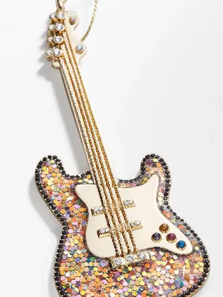 Pingente de guitarra, liga banhada a ouro 18K, strass coloridos em tom macaron, luxo acessível com tema musical, pingente de bolsa, acessório estilo doce ins