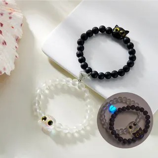 蓝眼猫咪爱心夜光磁吸串珠情侣手链