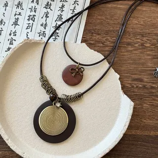 波西米亚风多层叠戴螺纹圆盘项链