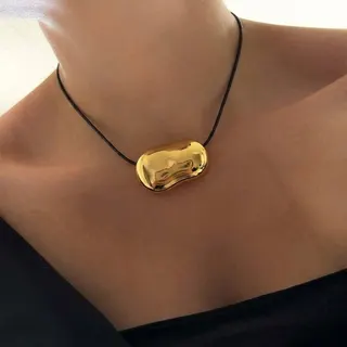 不规则扁形镜面皮绳项链