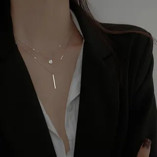 圆片长条锆石双层锁骨链项链